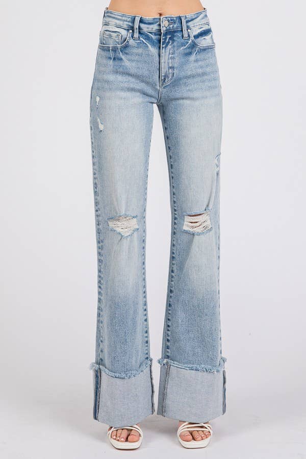 P1370F-LA HIGH RISE SUPER STRETCH WIDE FLARE W/ CUFFED HEM