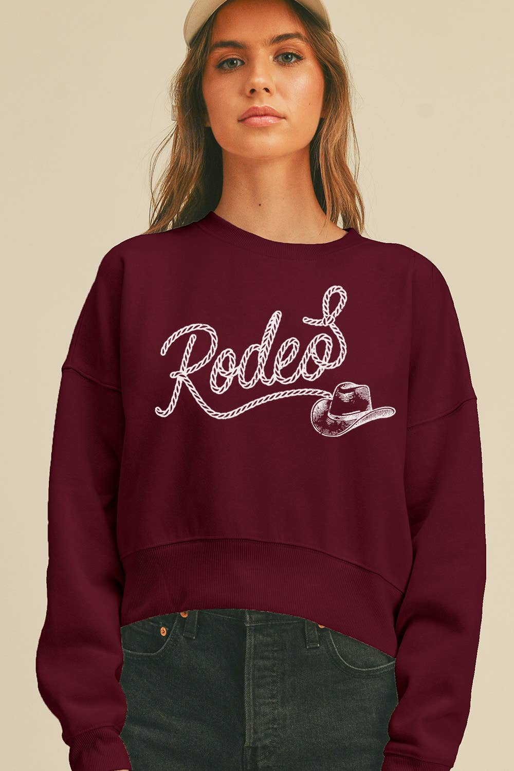 Rodeo Hat Short Cropped Long Sleeve Sweatshirt
