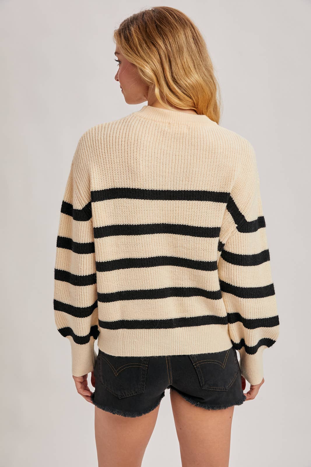 STRIPED CHUNKY RIB-KNIT SWEATER
