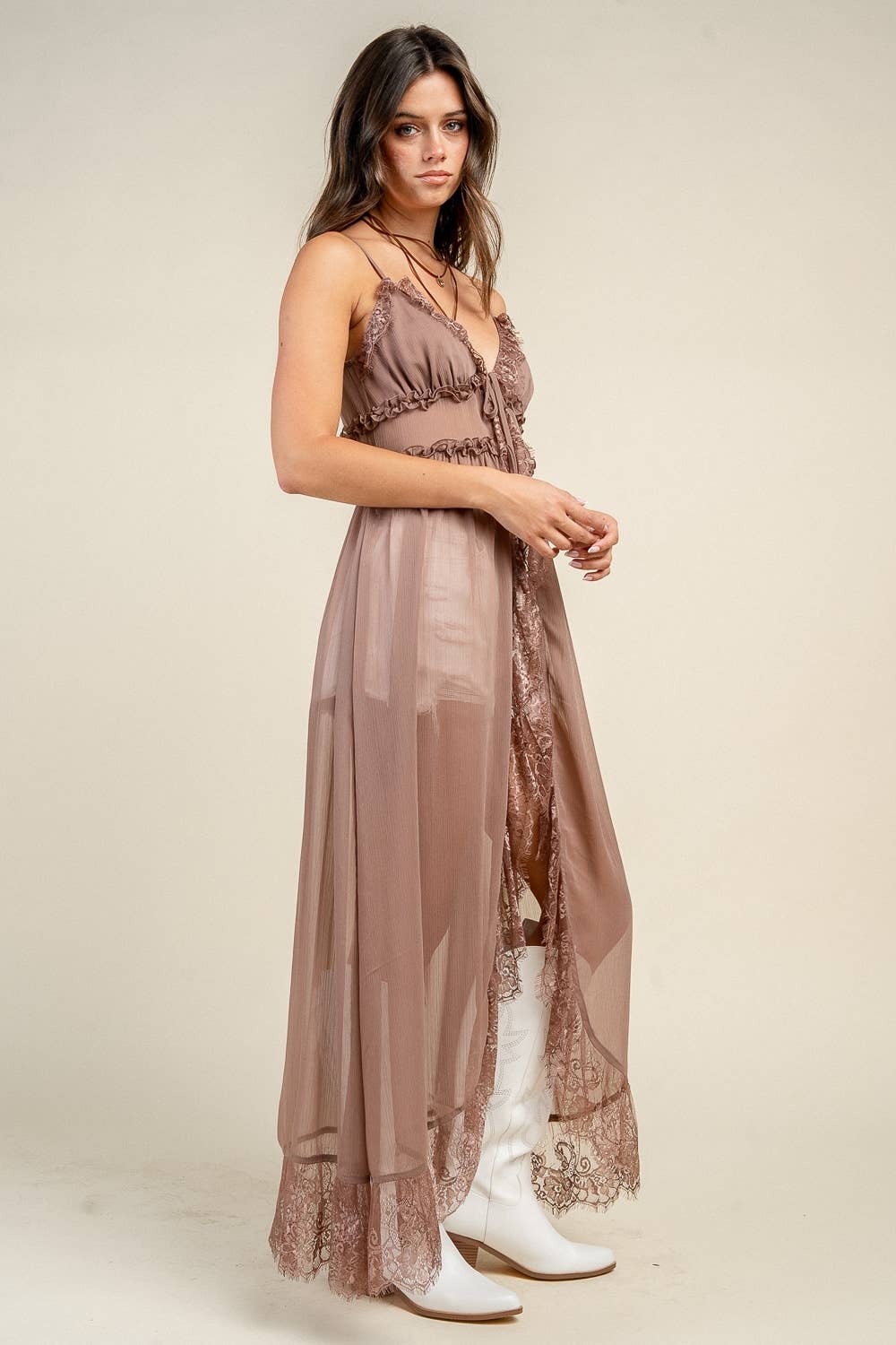 CG60170S MAXI DUSTER TOP W. LACE TRIM DETAILS