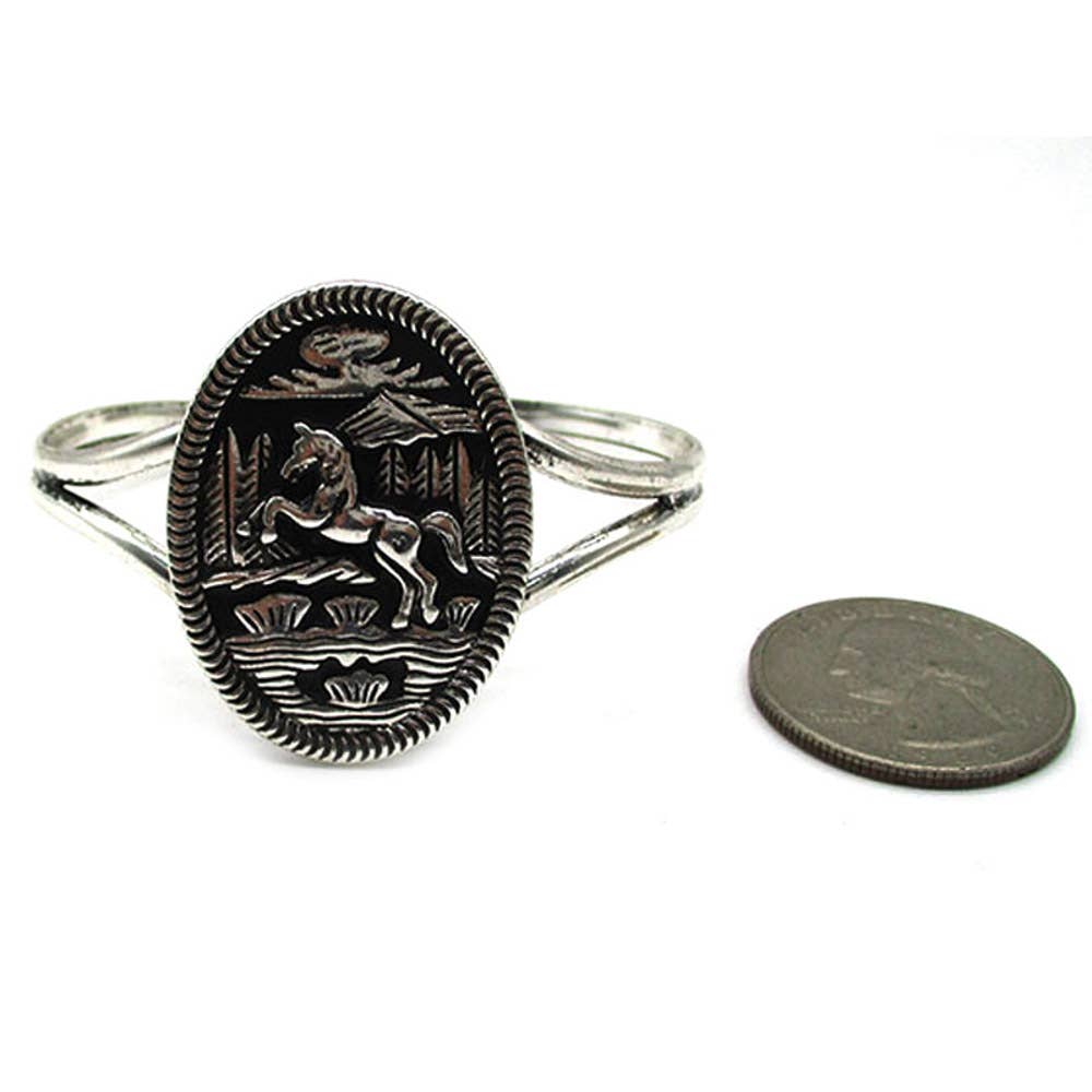 WESTERN ETCHED RUNNING HORSE CUFF BRACELET, SB 2530