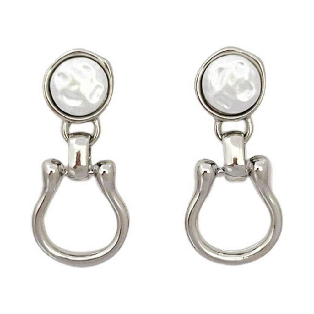 METAL FAUX PEARL HORSESHOE DANGLE EARRING, NEB 156