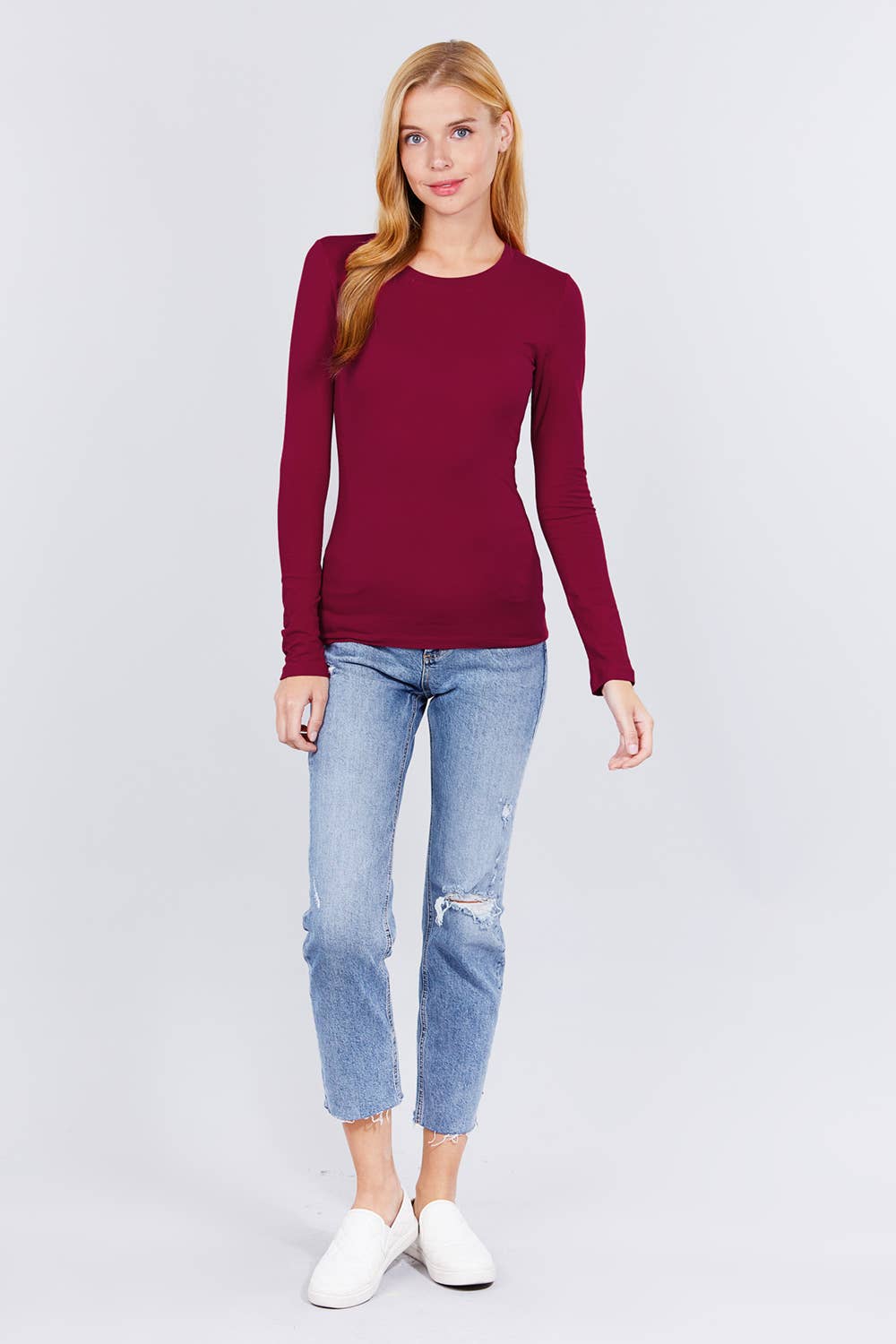 Long Sleeve Crew Neck Cotton Spandex Jersey Top