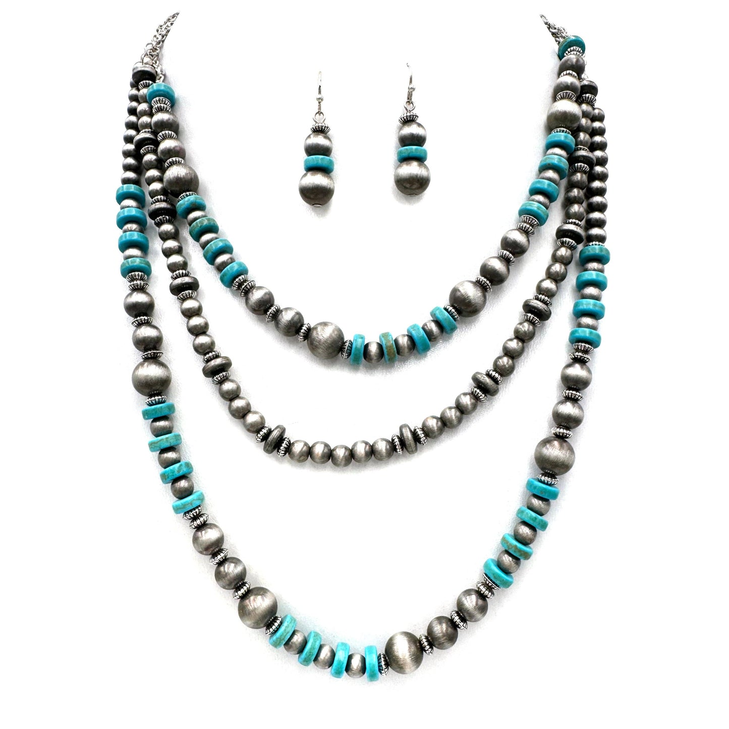 Navajo Turquoise Layer Necklace Earrings Set