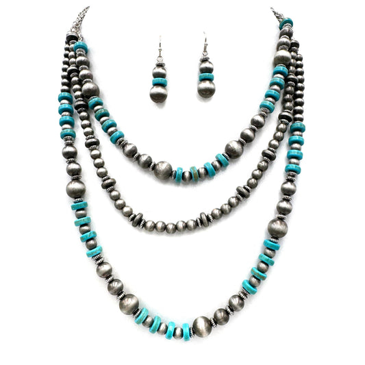 Navajo Turquoise Layer Necklace Earrings Set