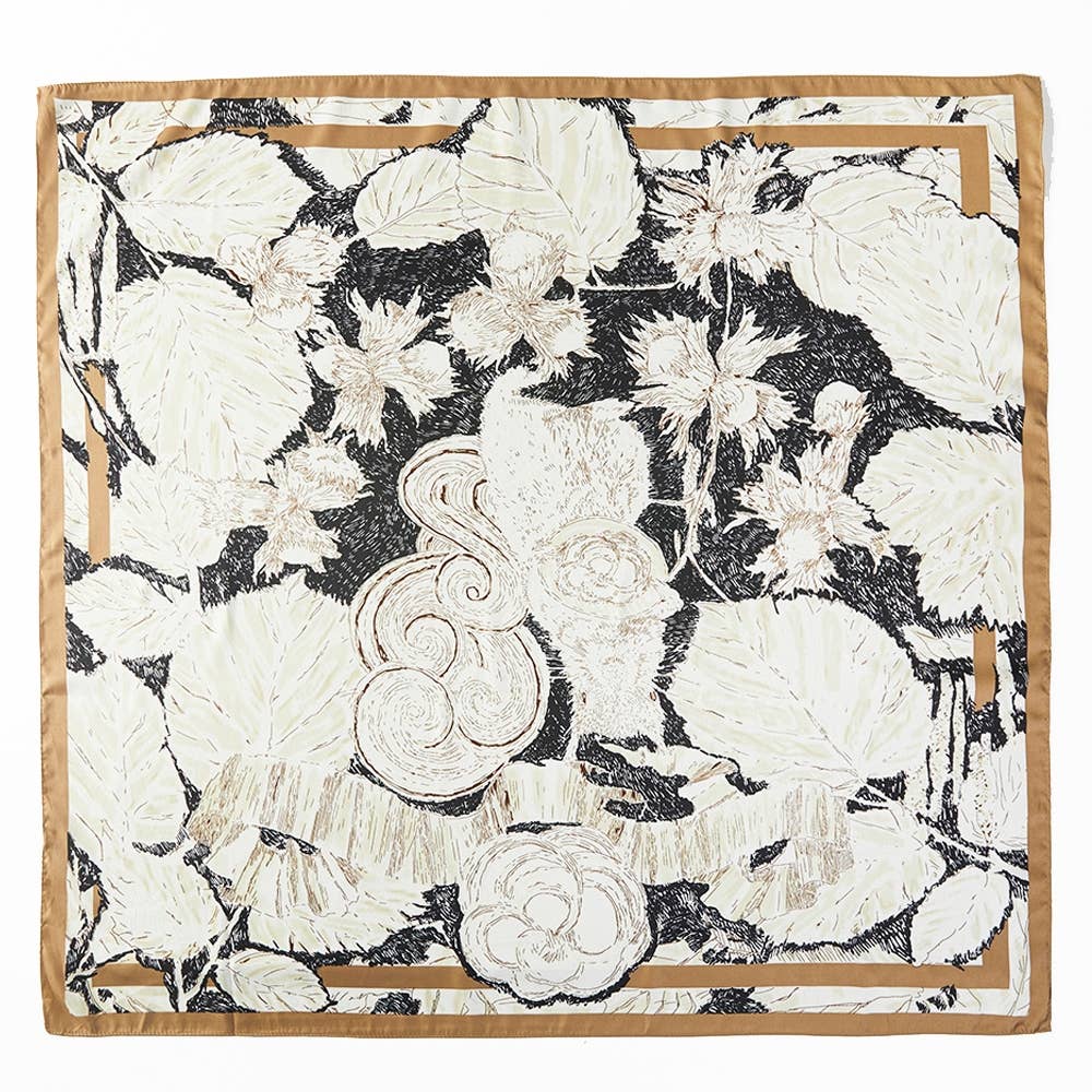 Abstract Flower Leaf Print Square Bandana Scarf