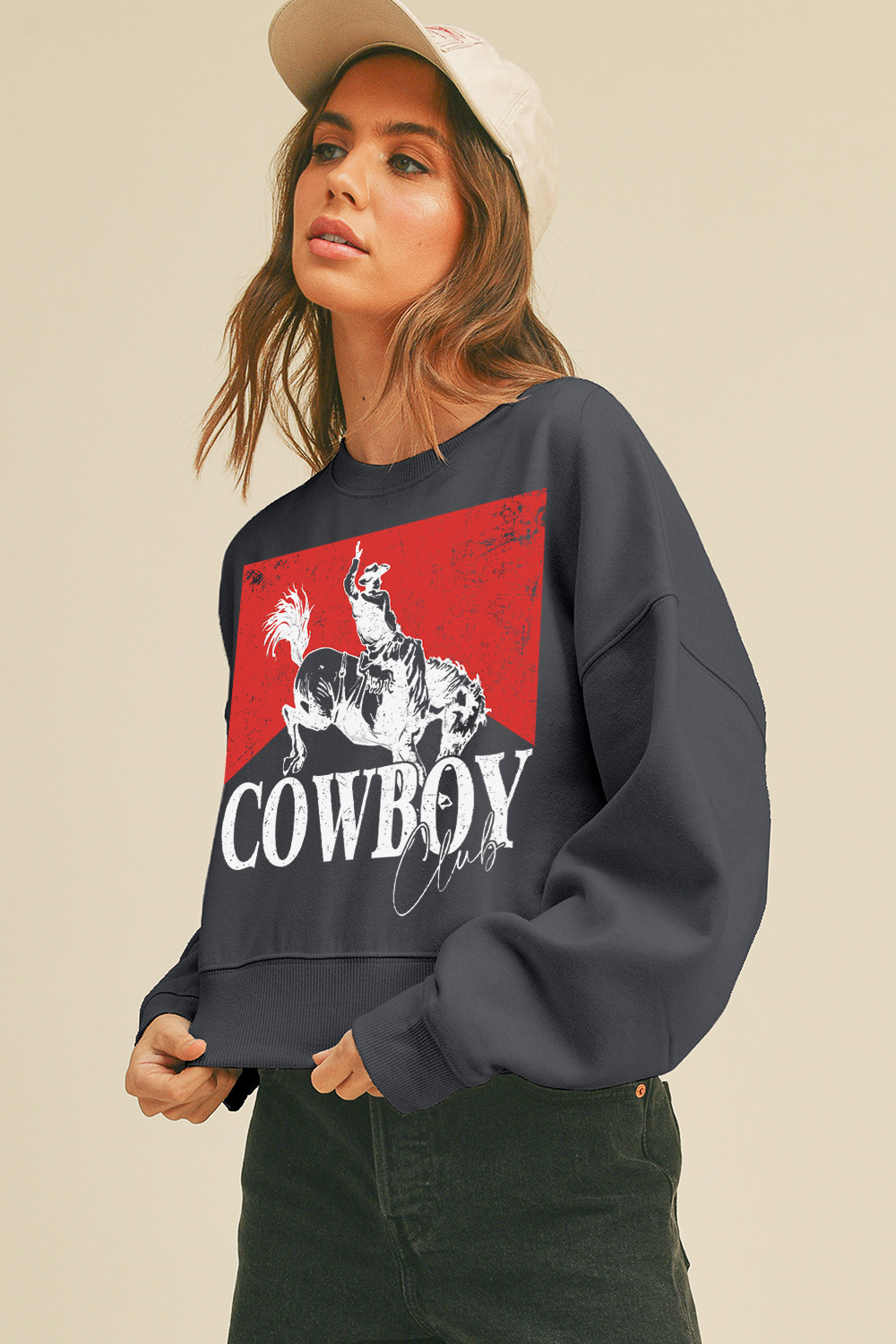 Cowboy Club Short Cropped Long Sleeve Sweatshirt