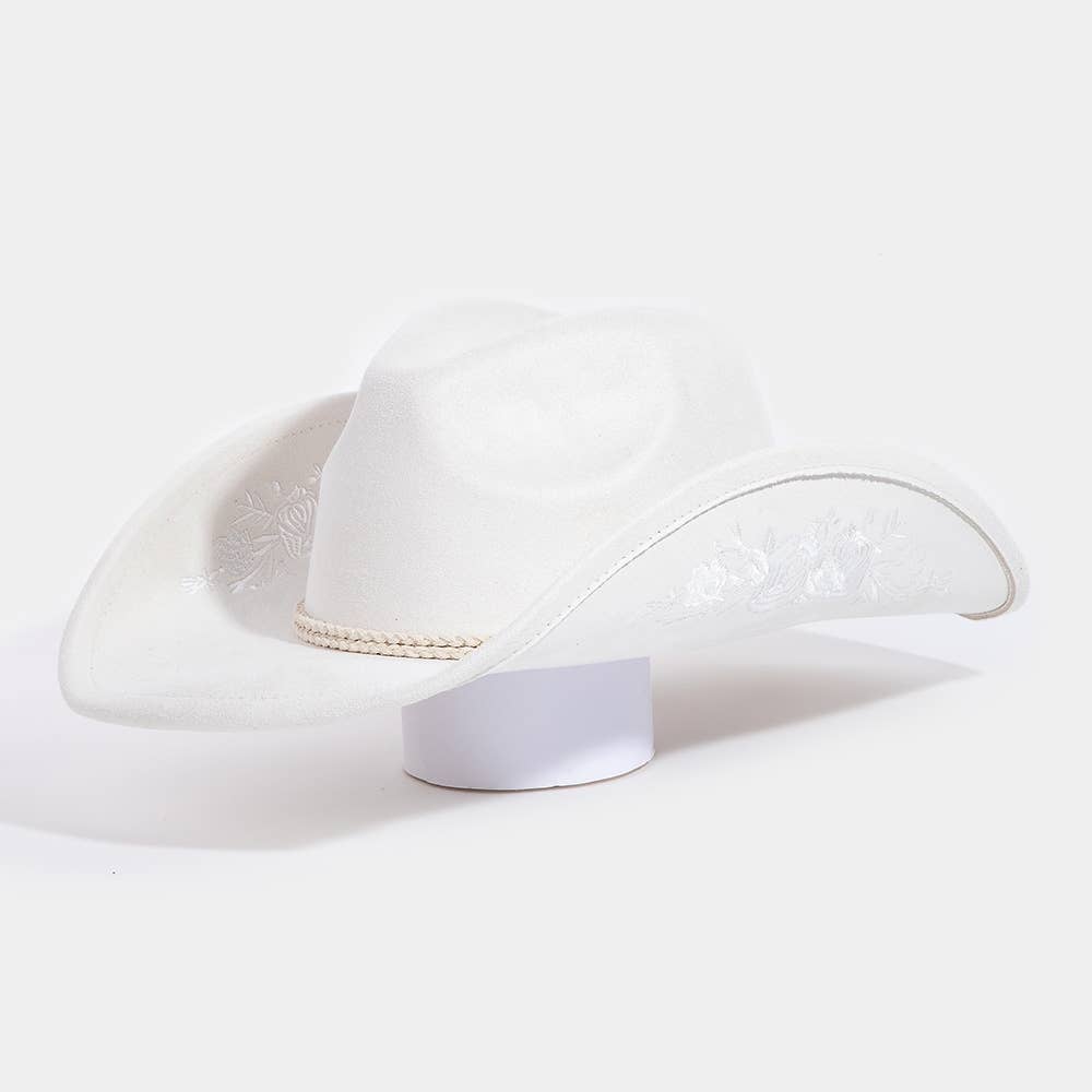 Rose Embroidered Braided Band Fedora Cowboy Hat