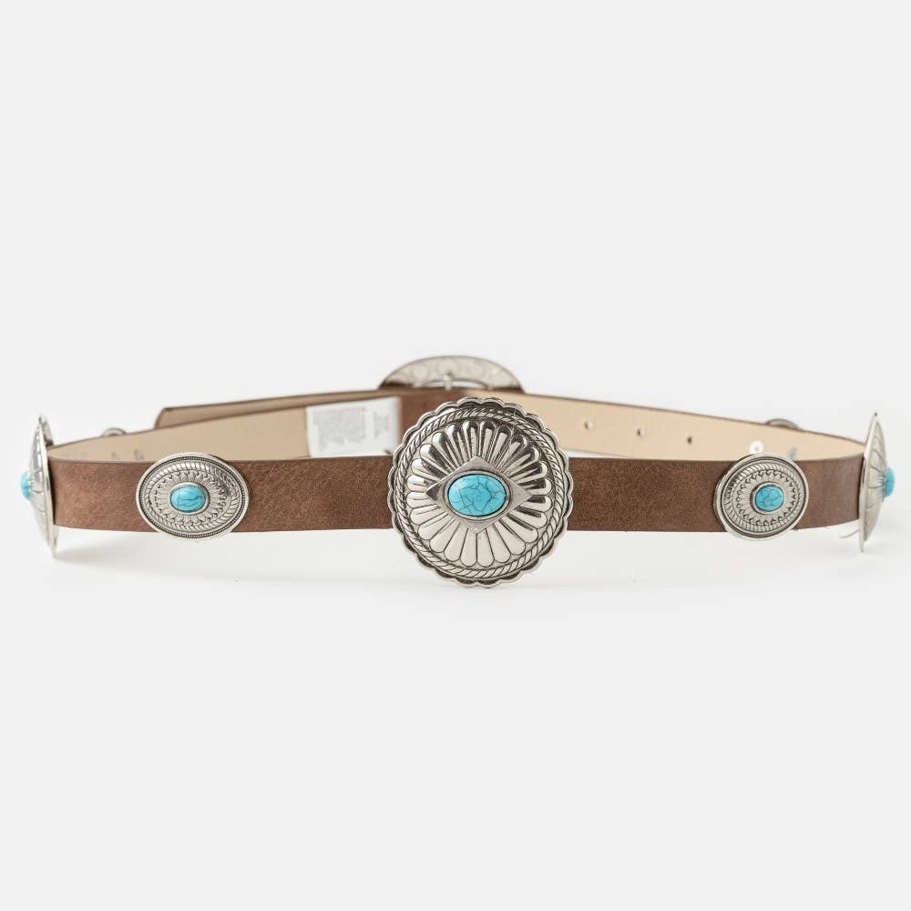 Western Round Turquoise Buckle Concho Belt
