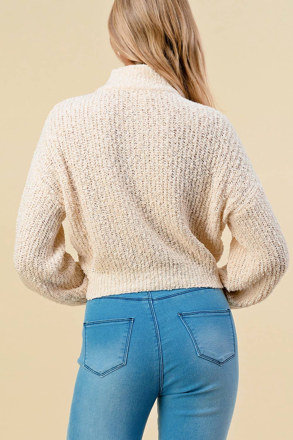 KNITTED LONG SLEEVE DETAIL PULLOVER WITH ZIPPER