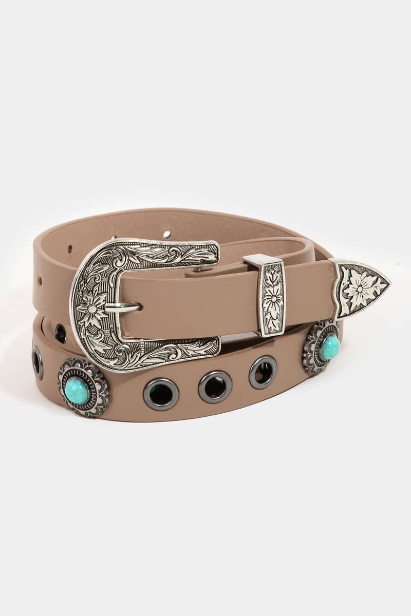 Western Floral Etched Faux Leather Belt