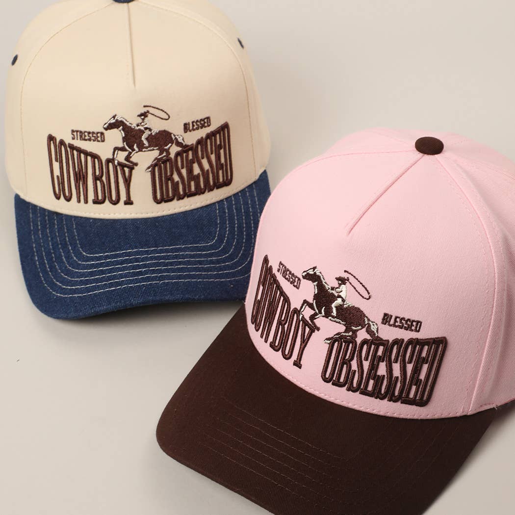 Cowboy Obsessed Letter Horse Embroidery Two-Tone Trucker Hat