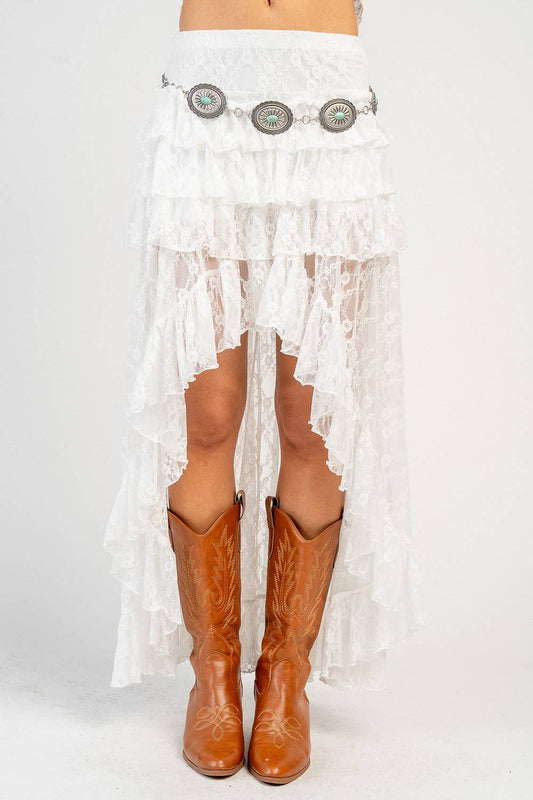 CB20105B MULTI TIERED FRONT SLIT MAXI SKIRT