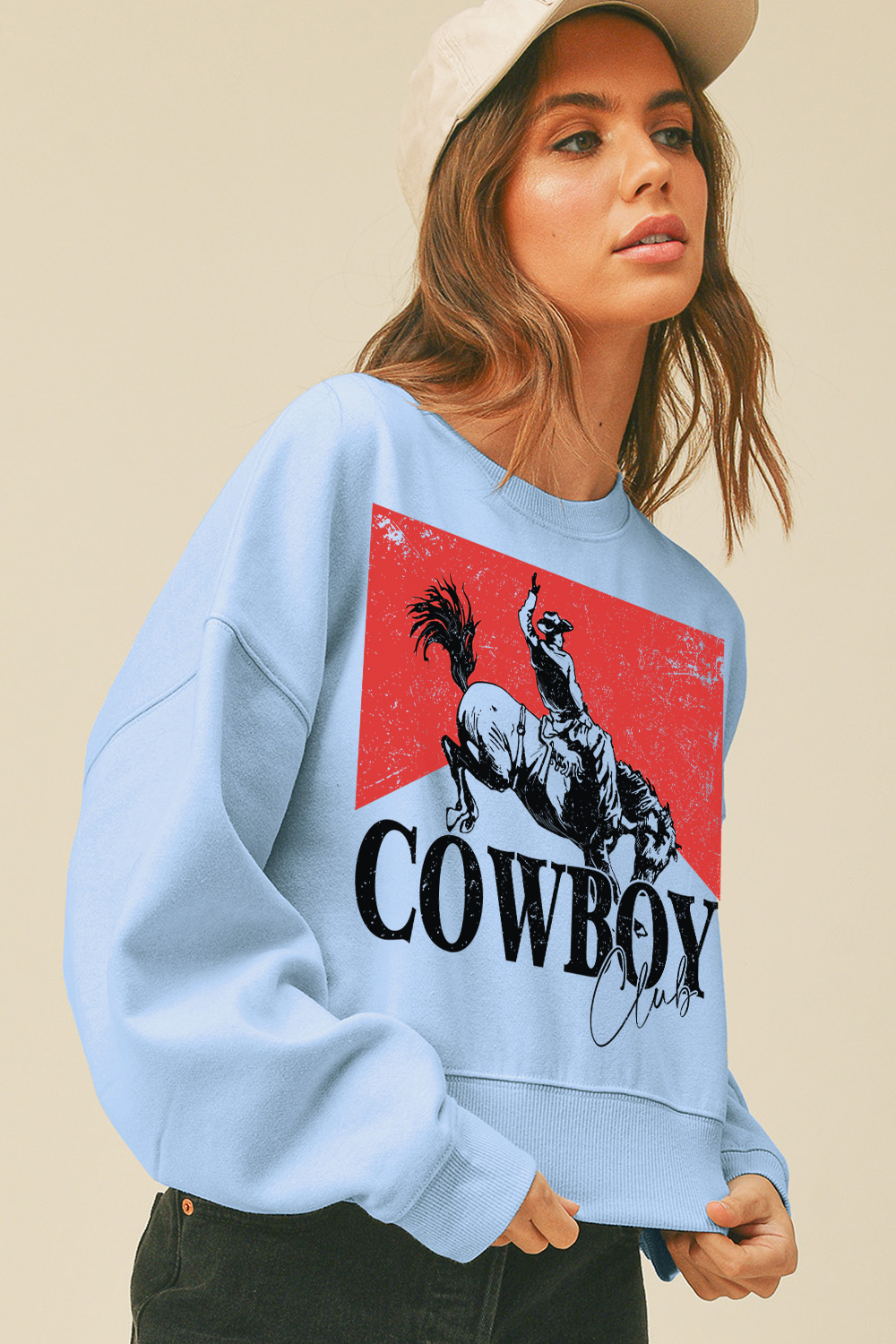 Cowboy Club Short Cropped Long Sleeve Sweatshirt