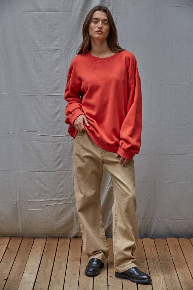 L8948 | Knit Cotton Pullover Top With Patch Work