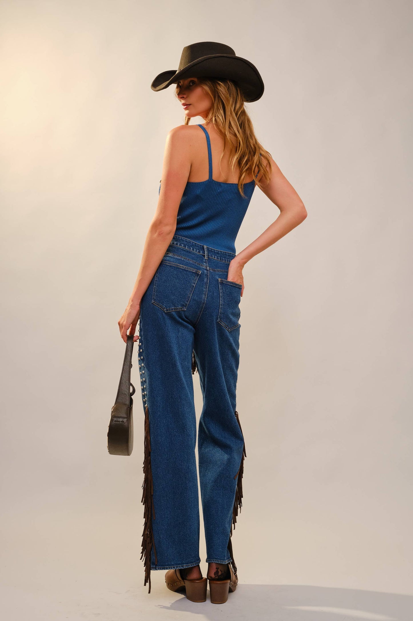 37313W Western Buckle Strap Ribbed Bodysuit