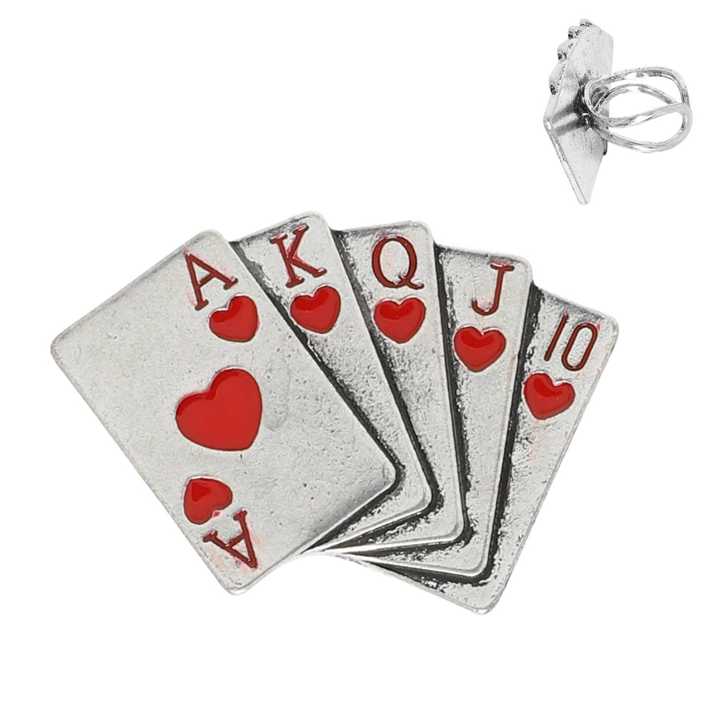 Western Red Hearts Royal Flush Cuff Ring