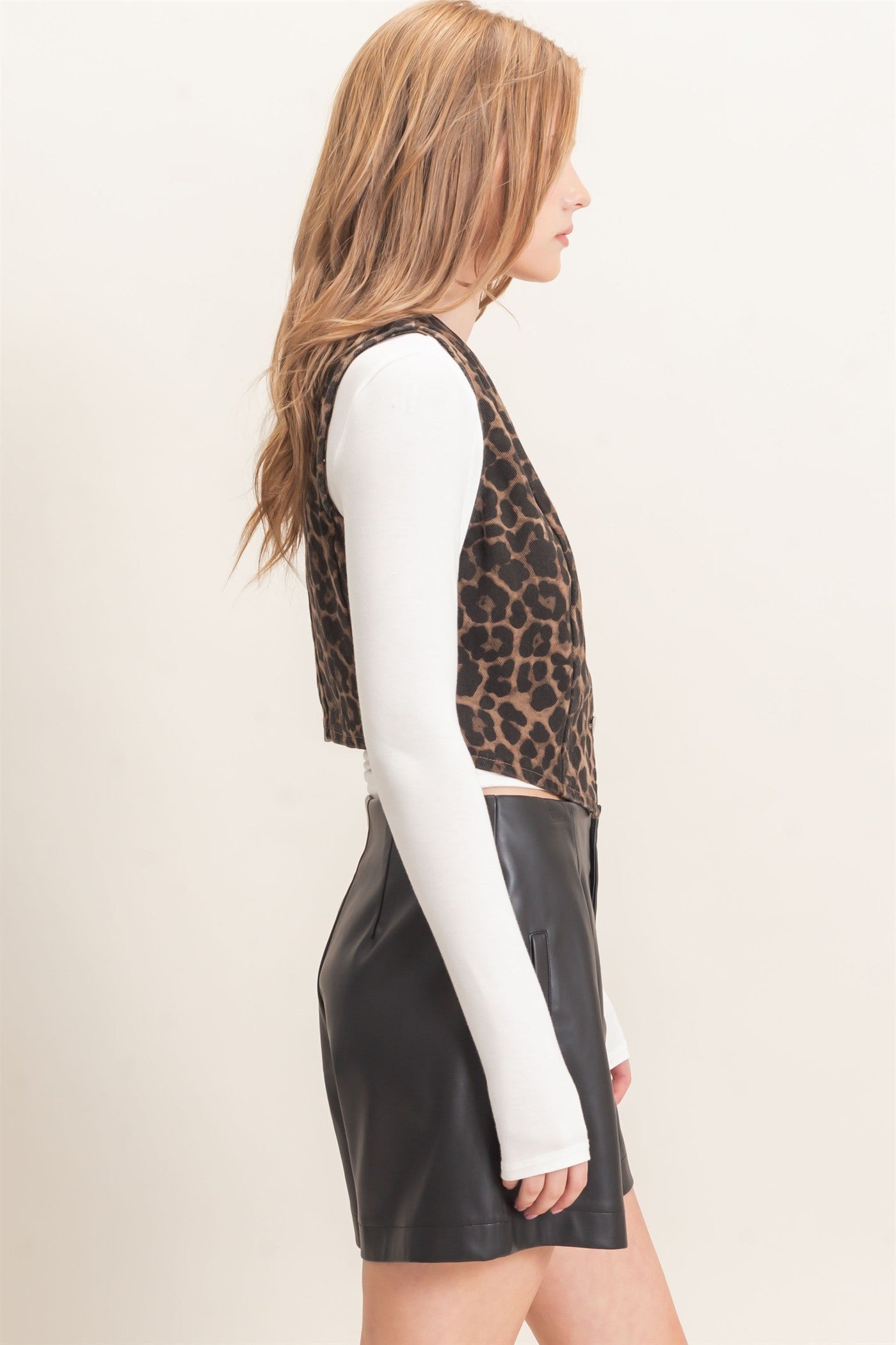 Leopard Print Button Vest