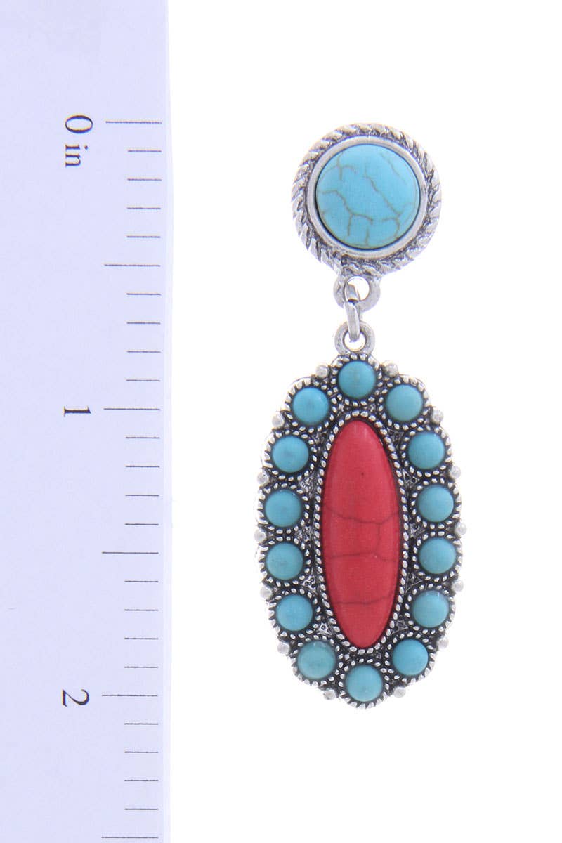 WESTERN STYLE METAL MARBING STONE DANGLE EARRING, SE 1620