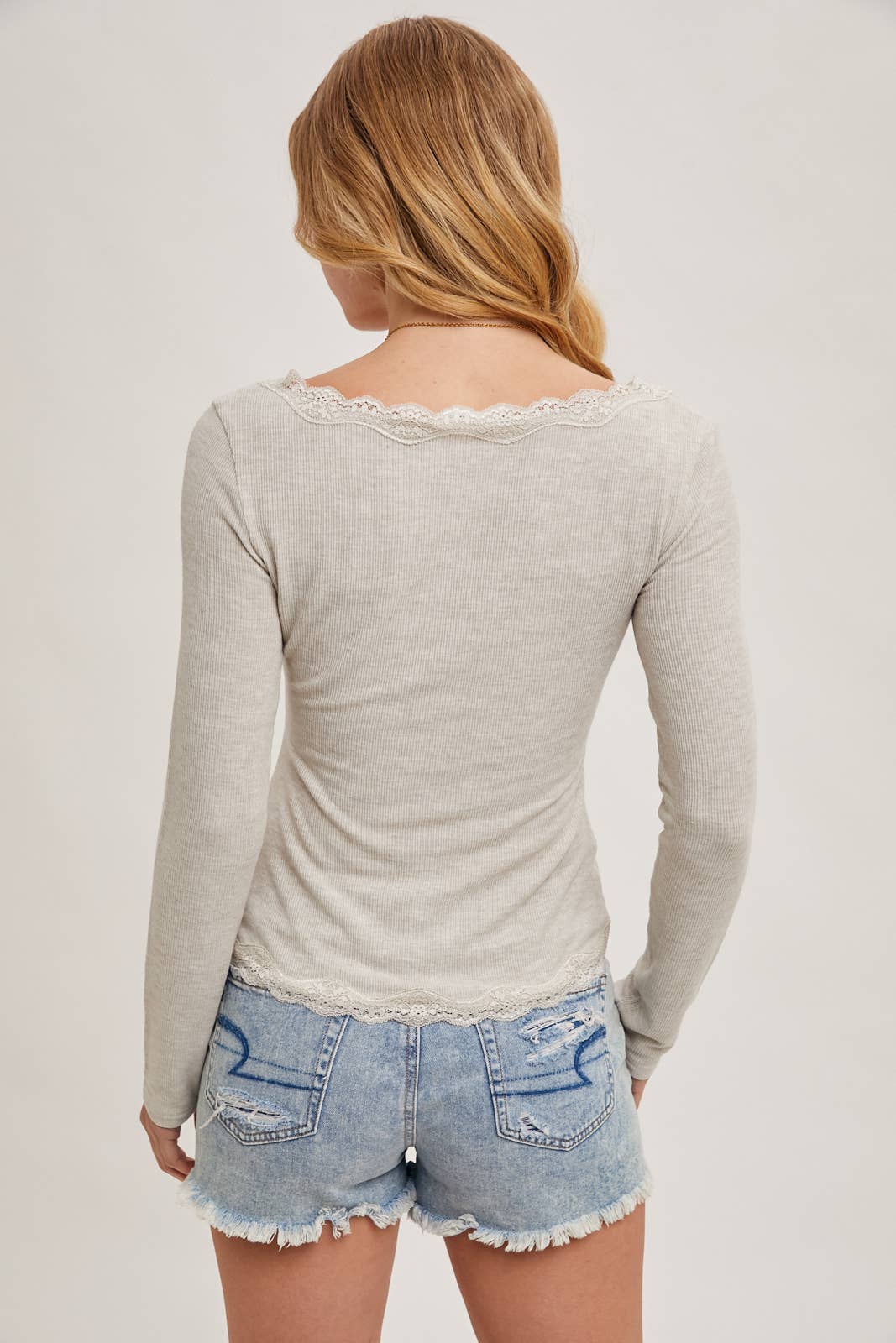 BUTTON DOWN LACE TRIMMED KNIT CARDIGAN TOP