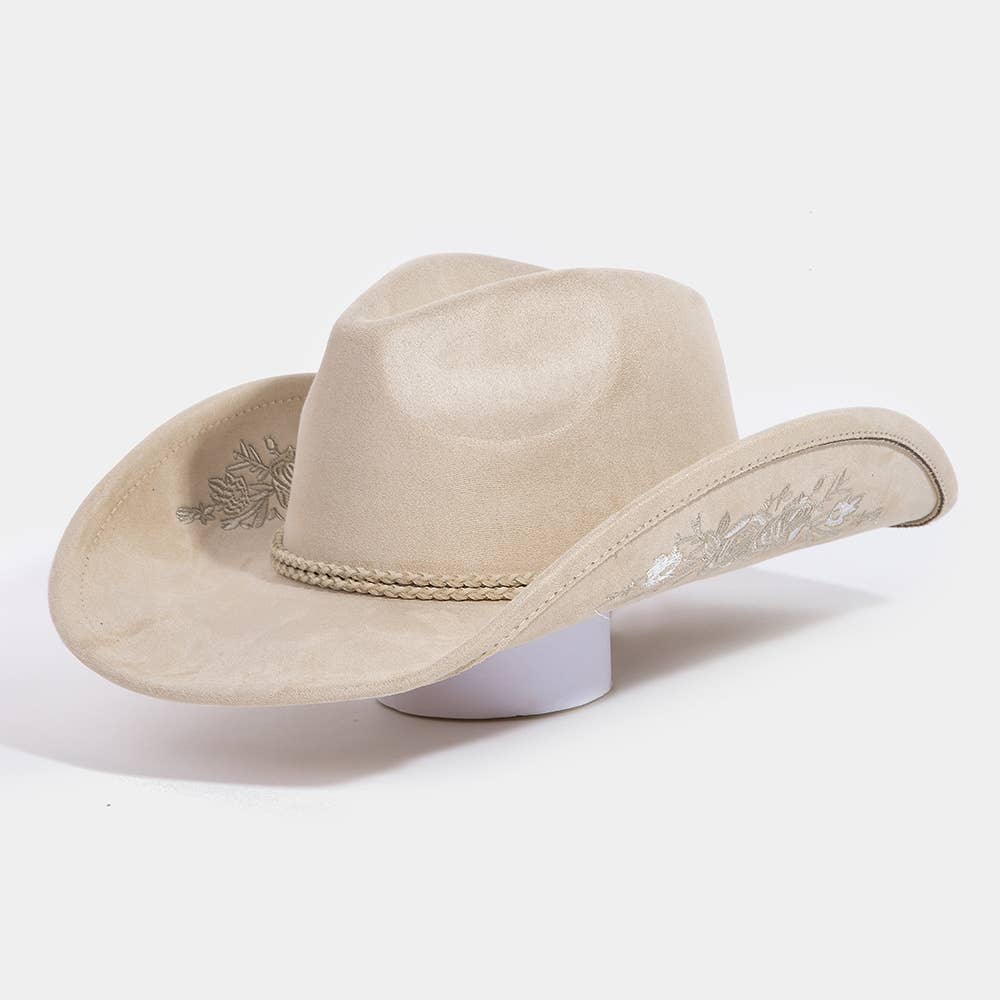 Rose Embroidered Braided Band Fedora Cowboy Hat