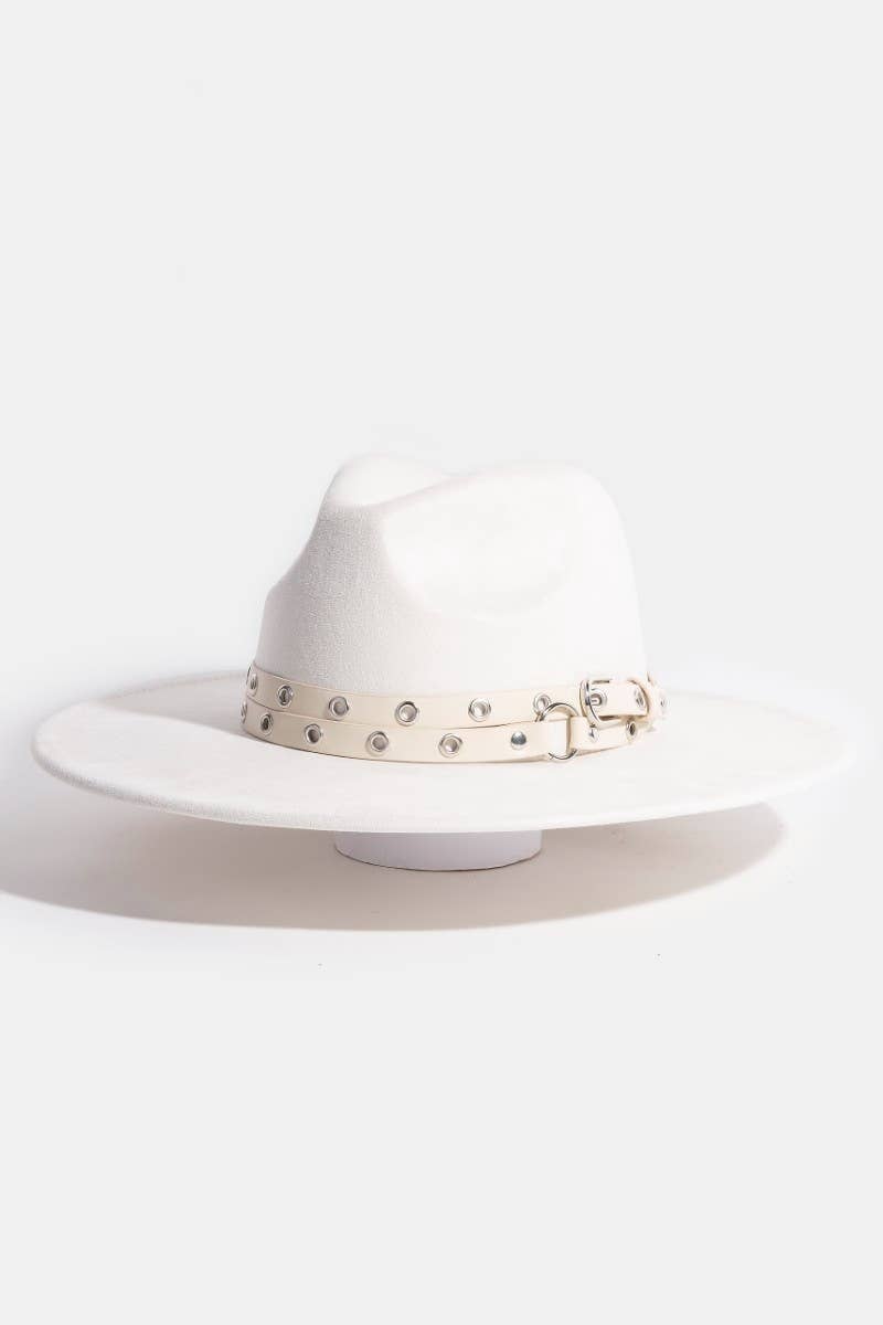 Double Grommet Strap Faux Suede Fedora Hat