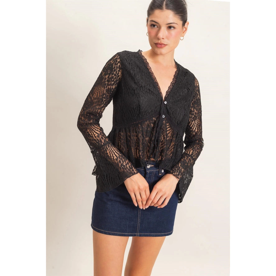 Lace V-Neck Peplum Top