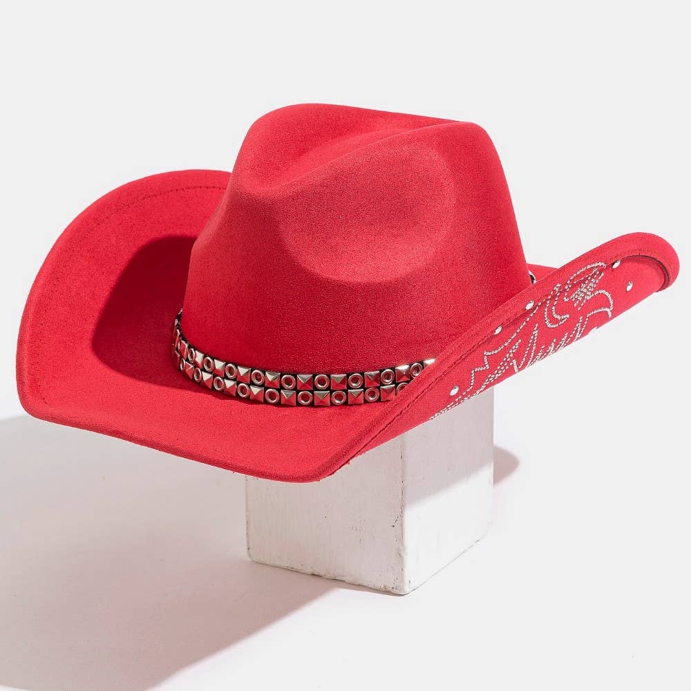 Studded Strap Rhinestone Decor Western Cowboy Hat