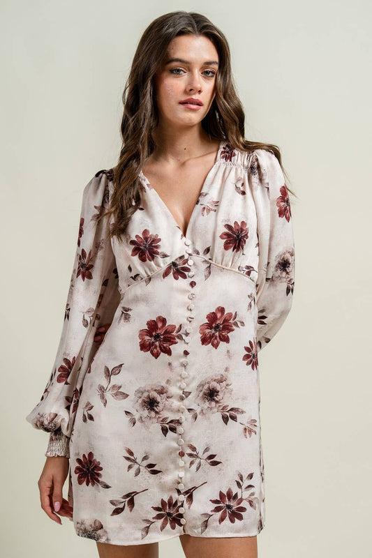 BUTTON FRONT FLORAL DRESS
