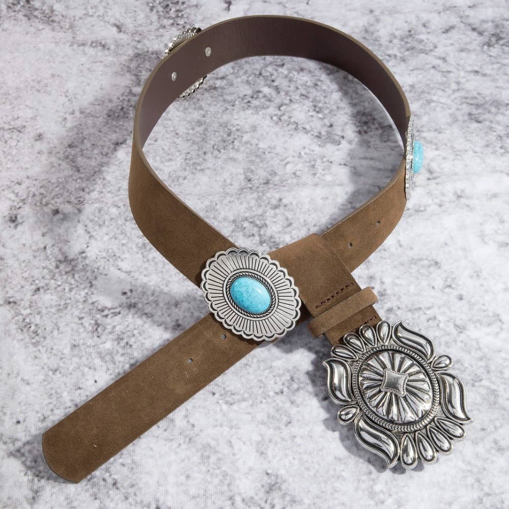 Western Concho Buckle Faux Leather Belt