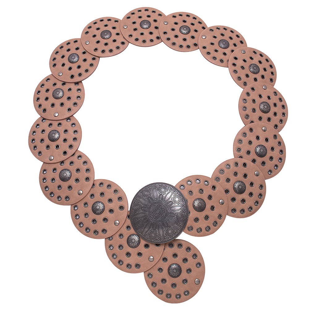 Y2K METAL WESTERN CONCHO EMBOSSED CIRCLE BELT, LVBT 100