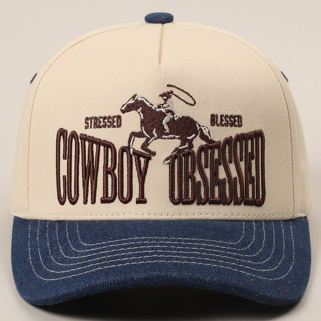 Cowboy Obsessed Letter Horse Embroidery Two-Tone Trucker Hat