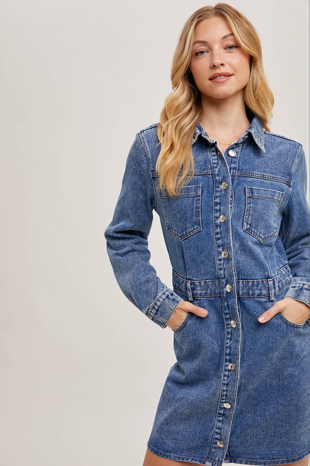DENIM BUTTON DOWN SHIRT MINI DRESS