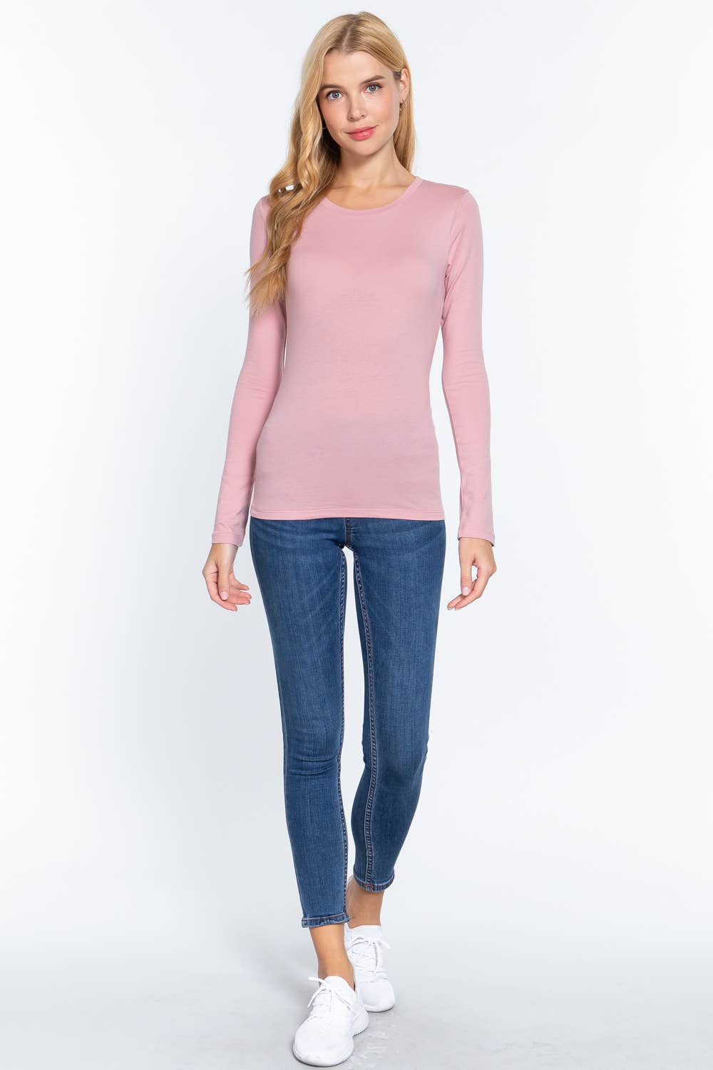 Long Sleeve Crew Neck Cotton Spandex Jersey Top