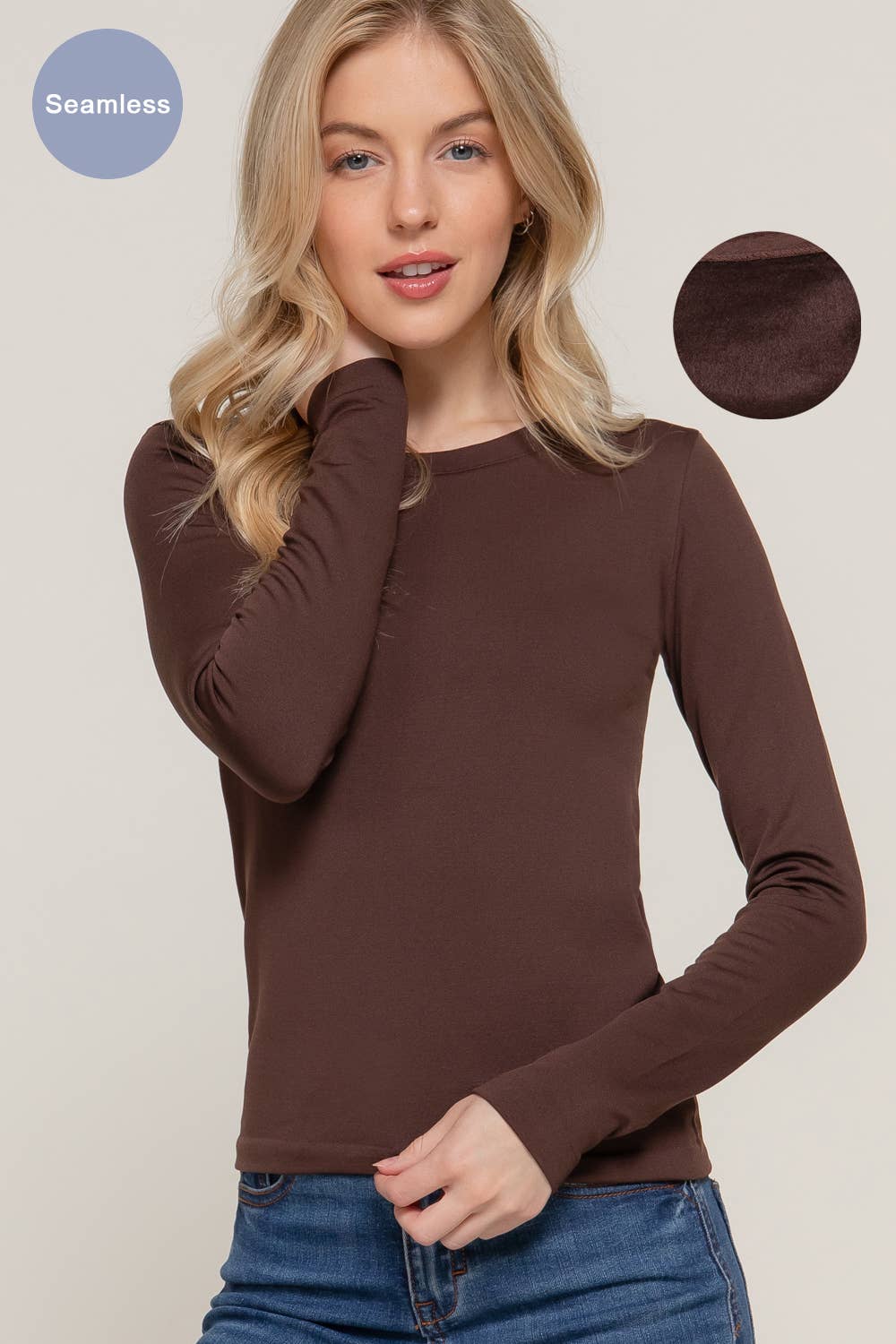 Long Sleeve Crew Neck Inner Fur Seamless Top