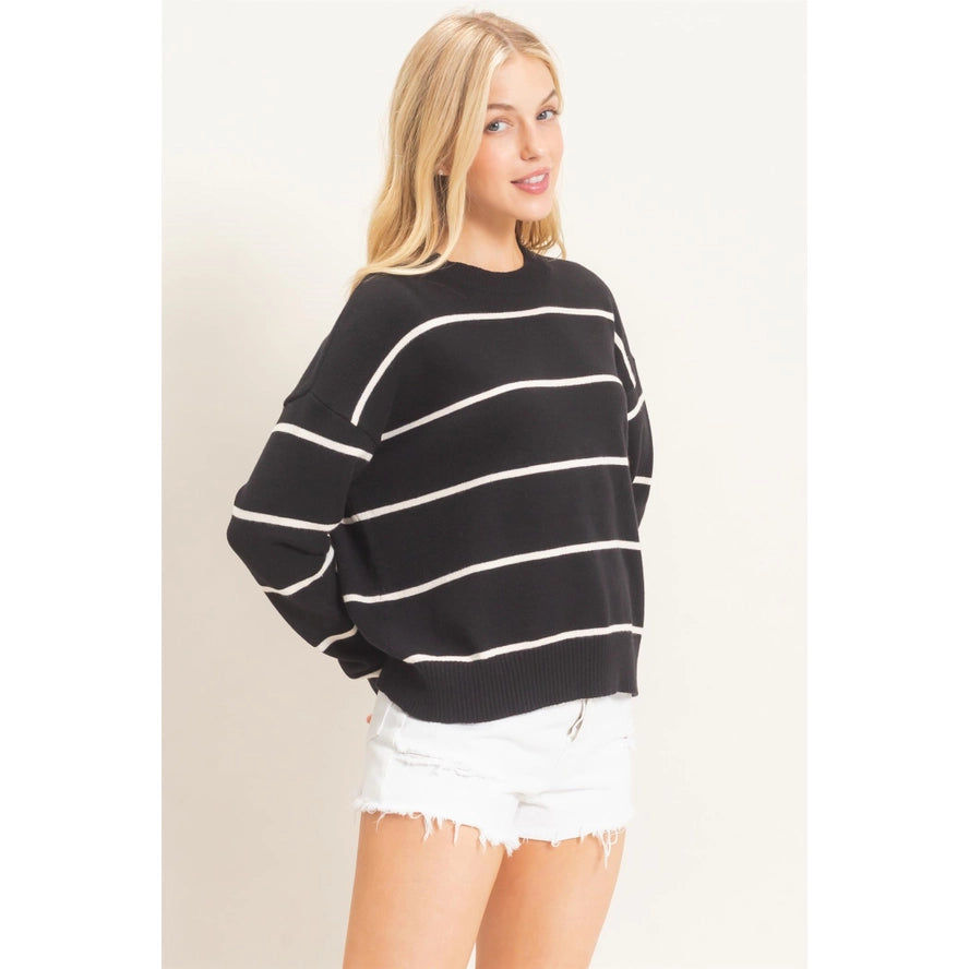 Striped Ribbed Crew Neck Sweater