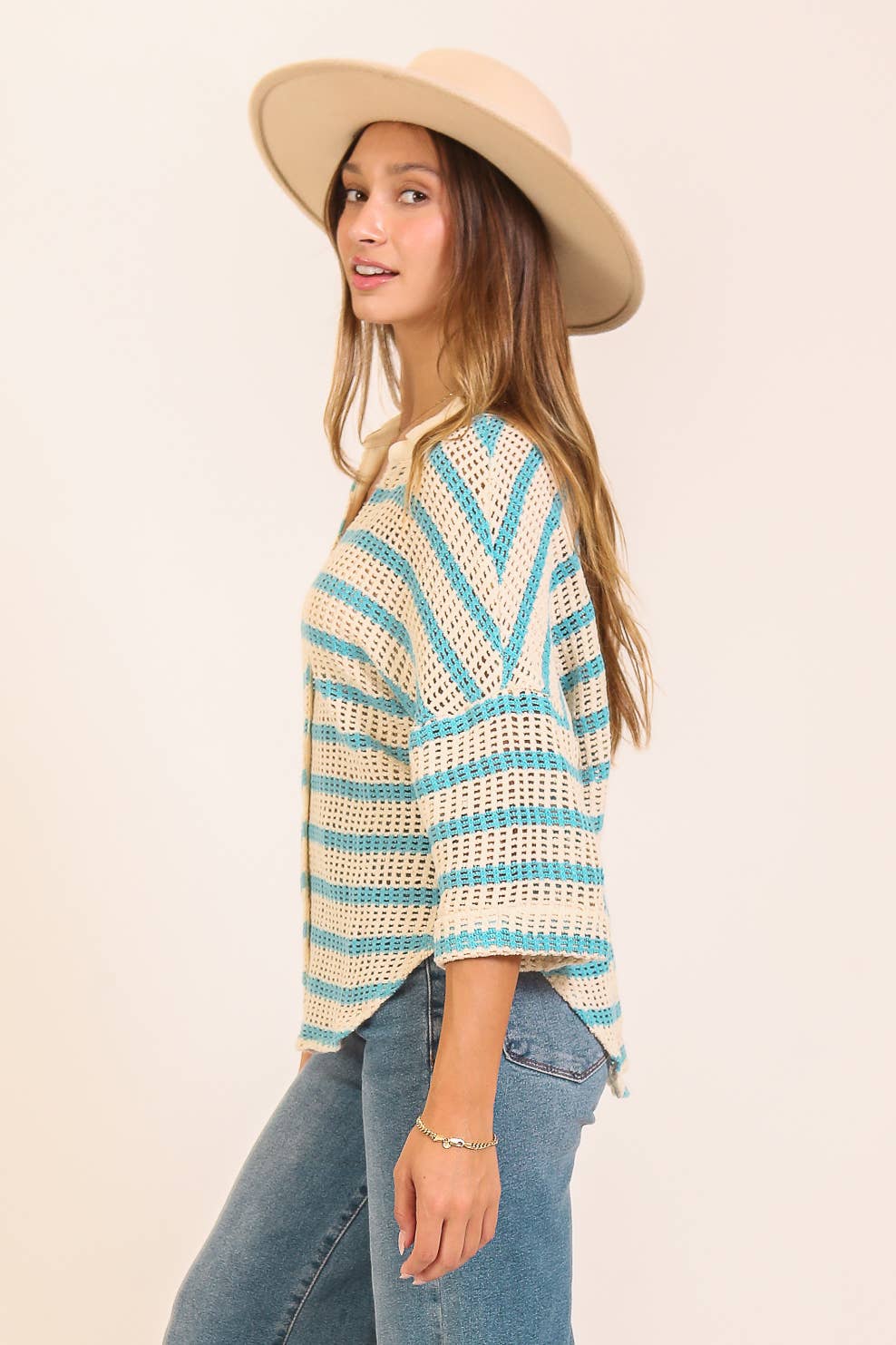 Crochet Knit Striped Top