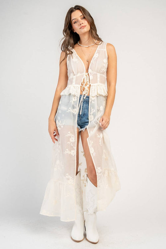 CT10714S MAXI S/L TOP W/ FRONT TIES