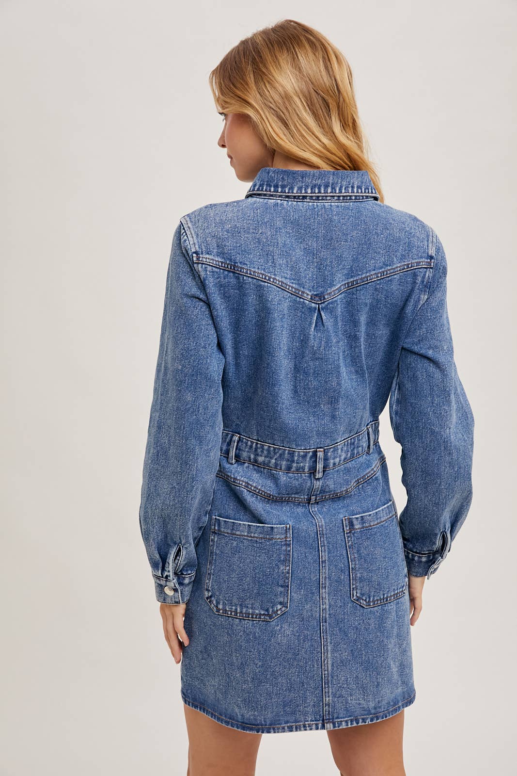 DENIM BUTTON DOWN SHIRT MINI DRESS