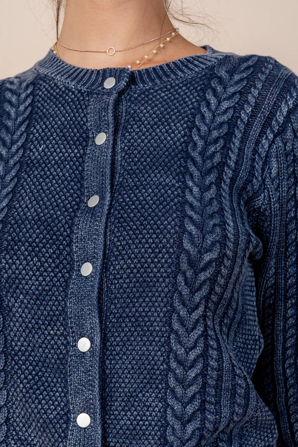 WASHED EFFECT CABLED SWEATER CARDIGAN
