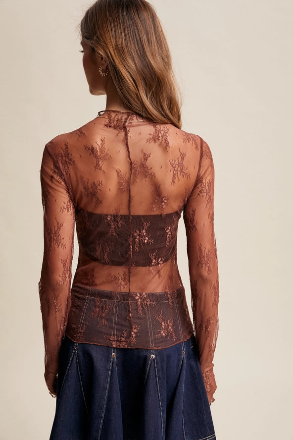Sheer Lace Long-Sleeve Top LT1354
