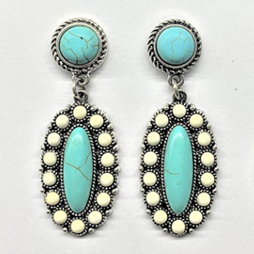 WESTERN STYLE METAL MARBING STONE DANGLE EARRING, SE 1620