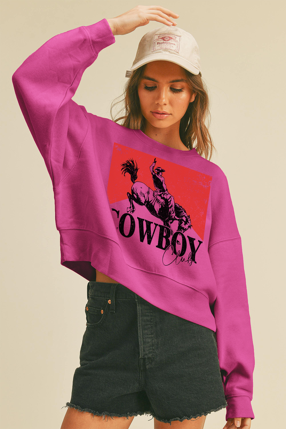 Cowboy Club Short Cropped Long Sleeve Sweatshirt