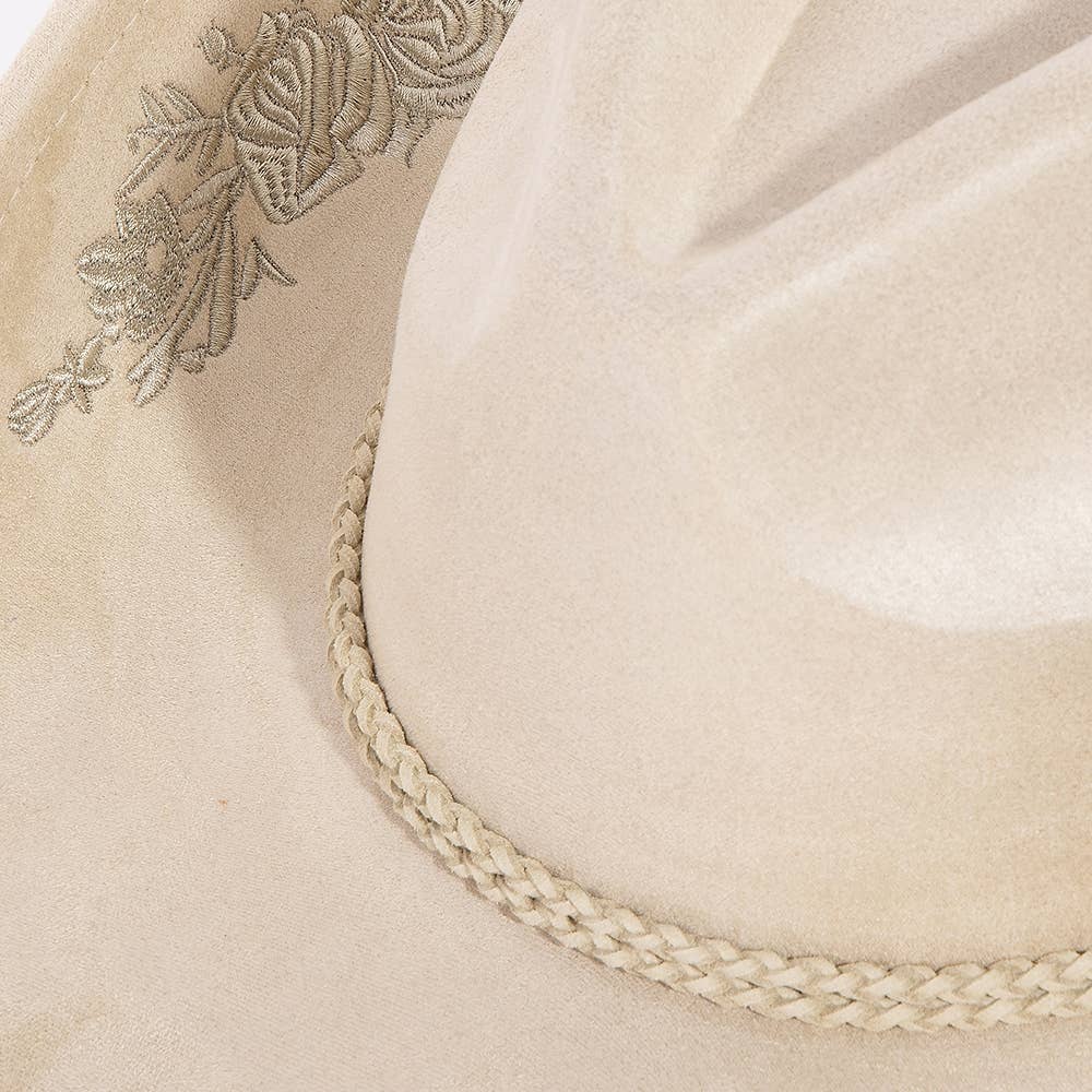 Rose Embroidered Braided Band Fedora Cowboy Hat