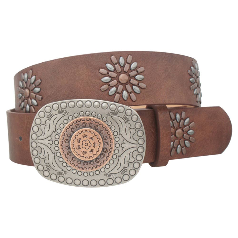 2 TONE BOHO BUCKLE   STUD STRAP BELT, IW 38069 2T