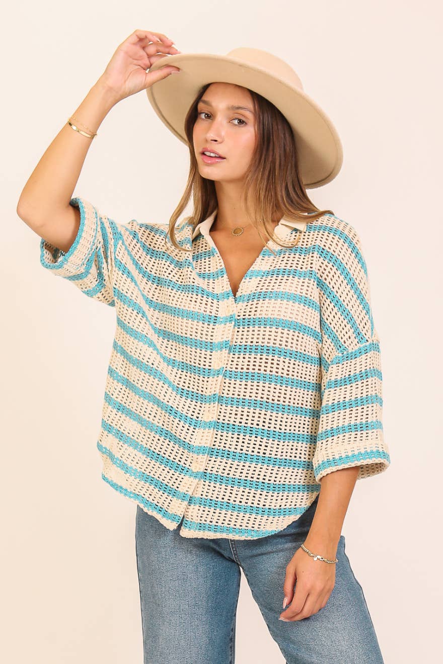 Crochet Knit Striped Top