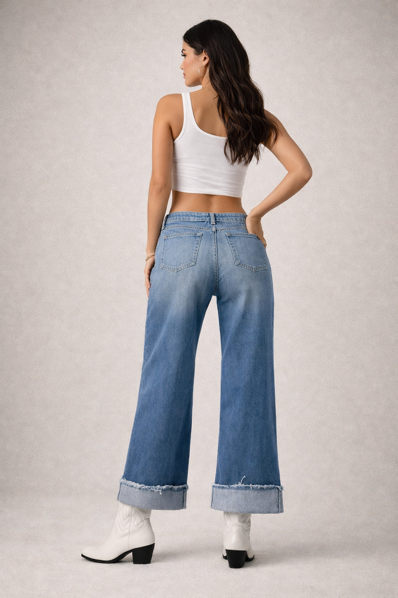 Low Rise Cuffed Jean with Pink Vinyl Croc Panels-USA