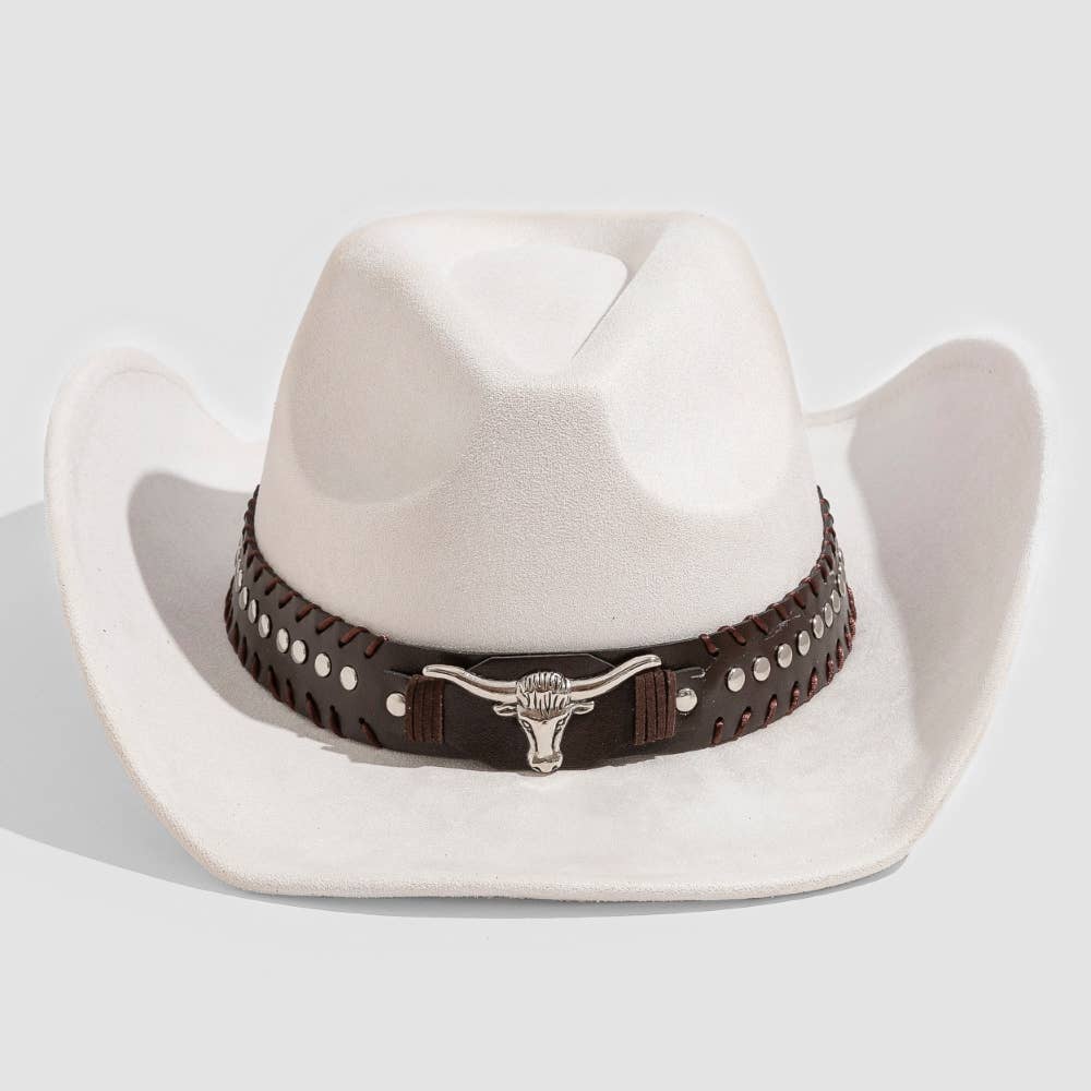 Studded Western Bull Head Strap Cowboy Hat