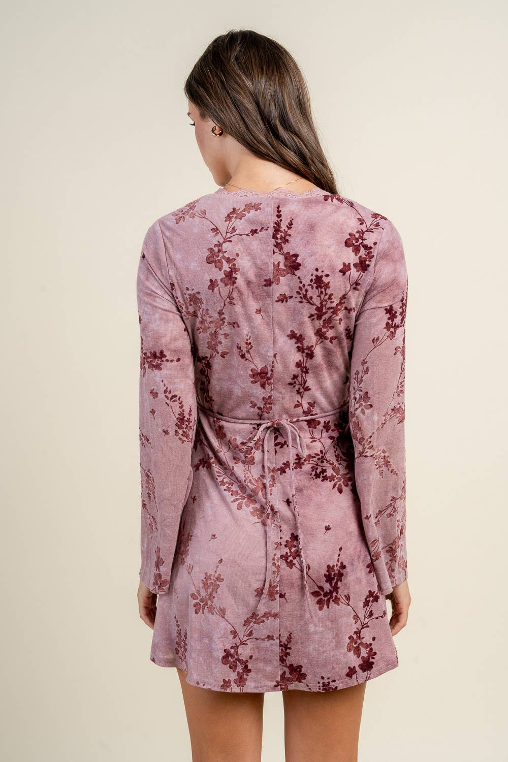 FLORAL FIT AND FLARE MINI DRESS W/ FLARE SLEEVES