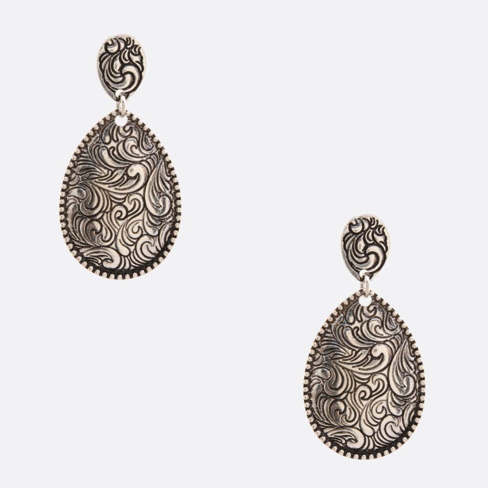 WESTERN STYLE FILIGREE PATTERN TEARDROP DANGLE , SE 2605 SA